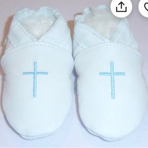 Baby Baptism Leather Shoes with Blue Cross